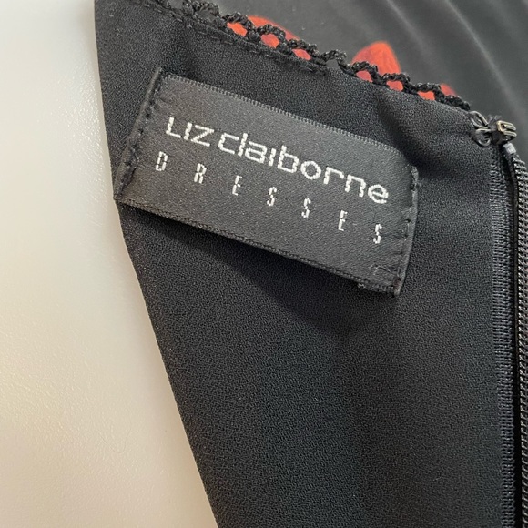 EUC LIZ CLAIBORNE long flower black dress 12 - Picture 8 of 11